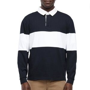GAP Men's Navy and White Striped Polo Shirt